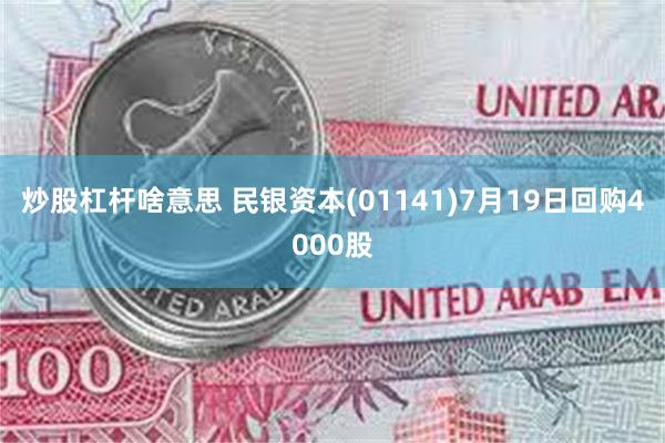 炒股杠杆啥意思 民银资本(01141)7月19日回购4000股